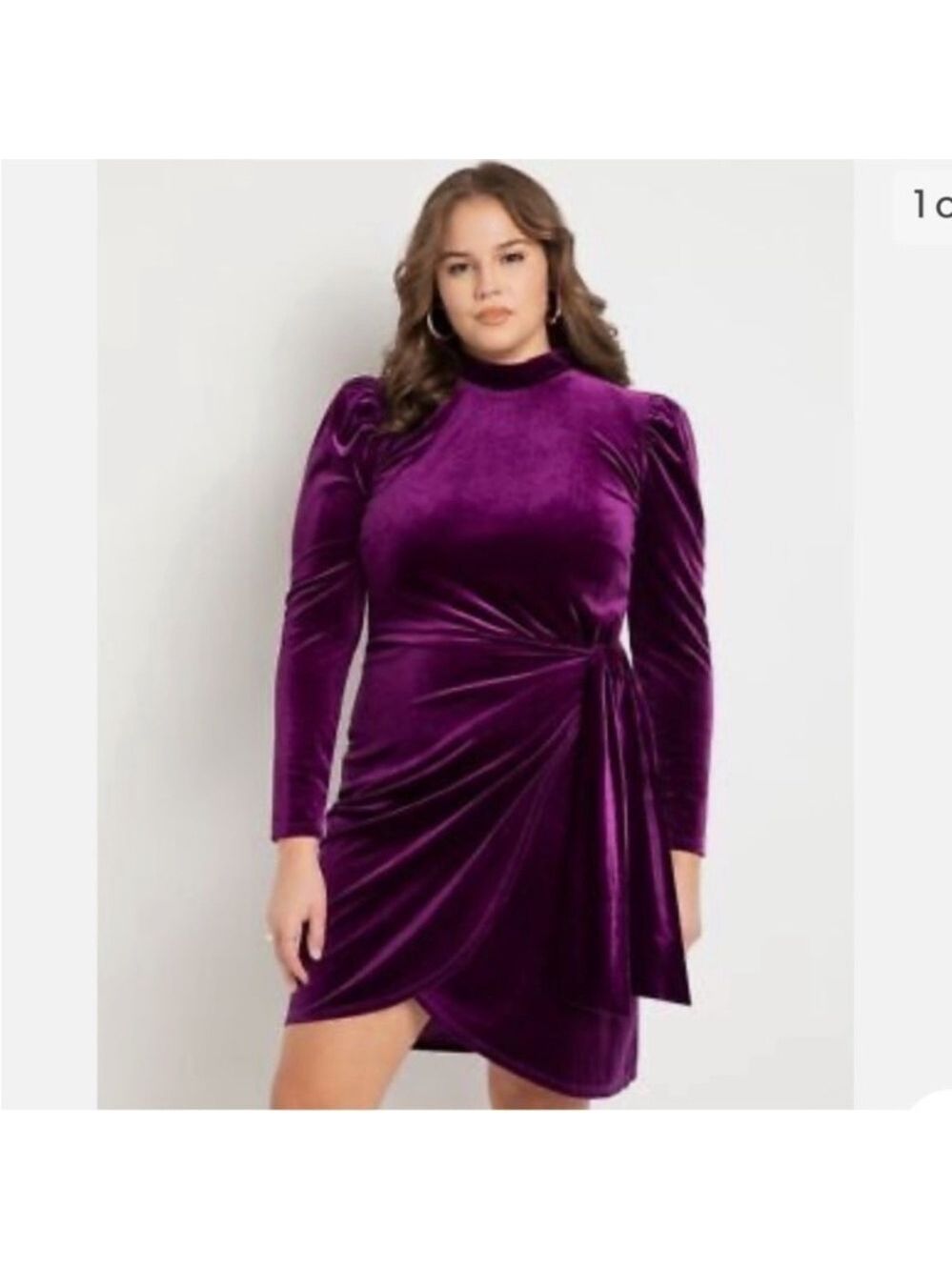 Eloquii Velvet Mini Dress with Wrap Skirt in Purple